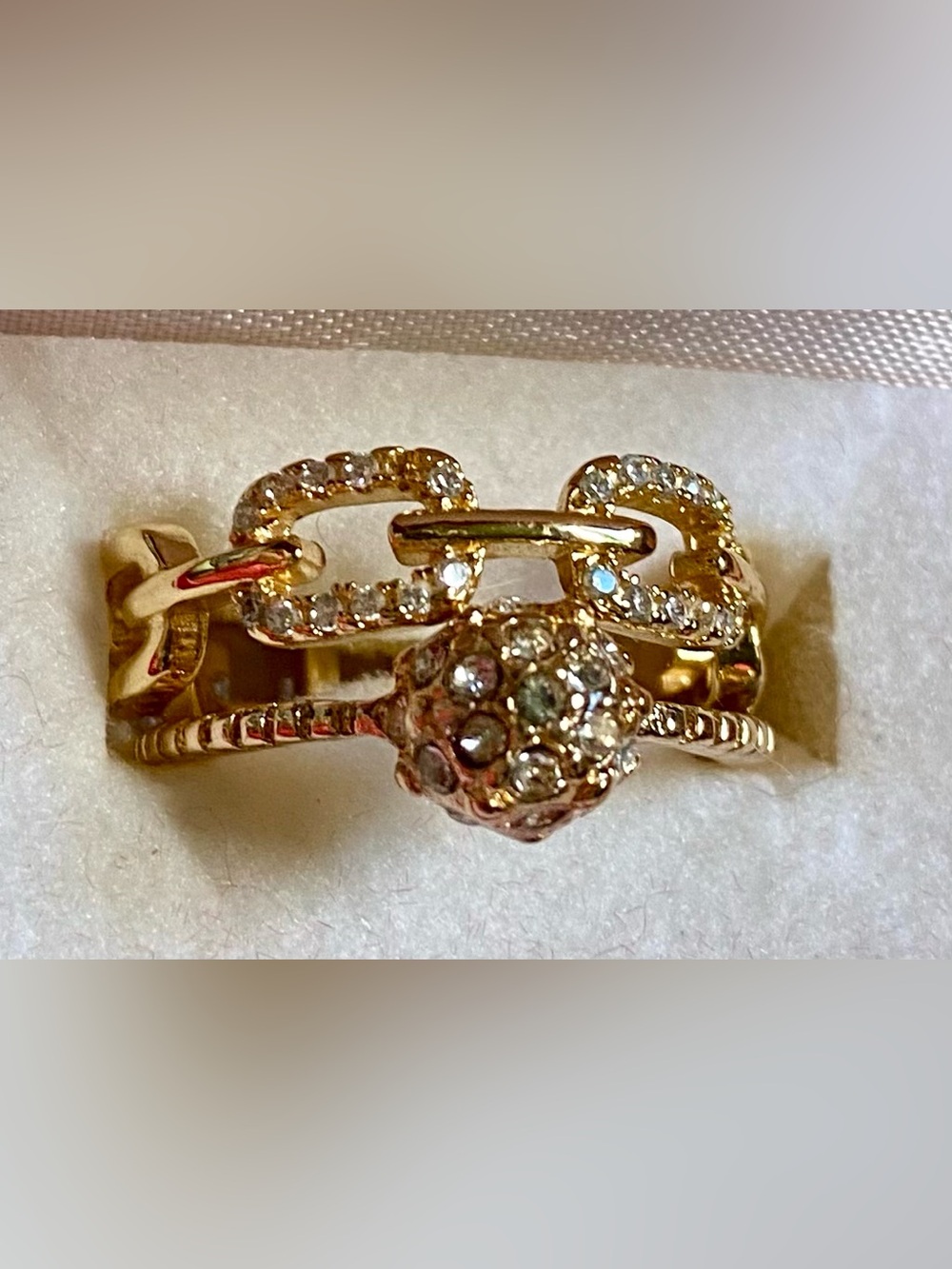 Gold Crystal Chain-Link Statement Ring - Women Jewelry